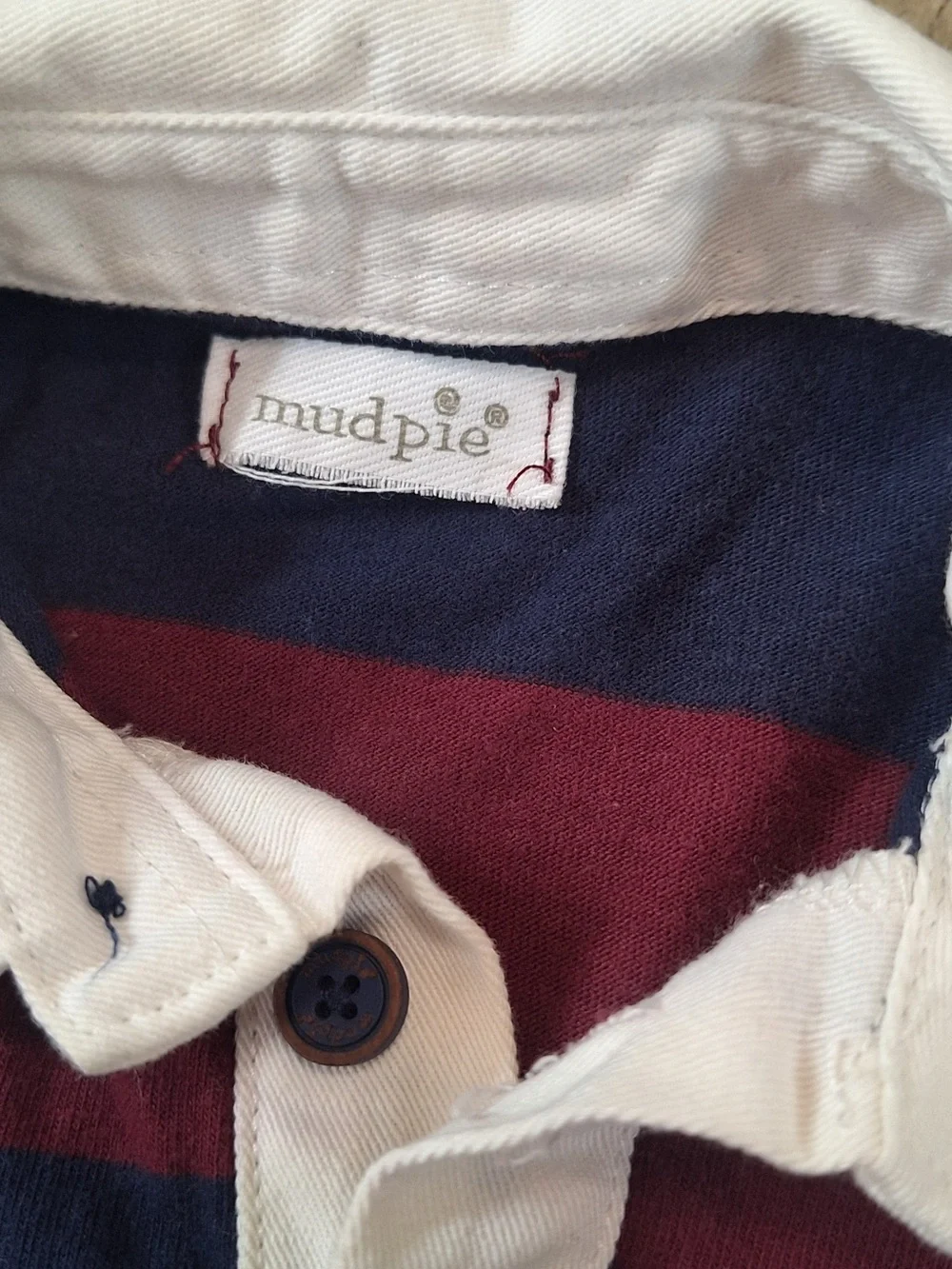 Mud Pie Baby Boy Striped Rugby Polo Long Sleeve Fits 9 Month